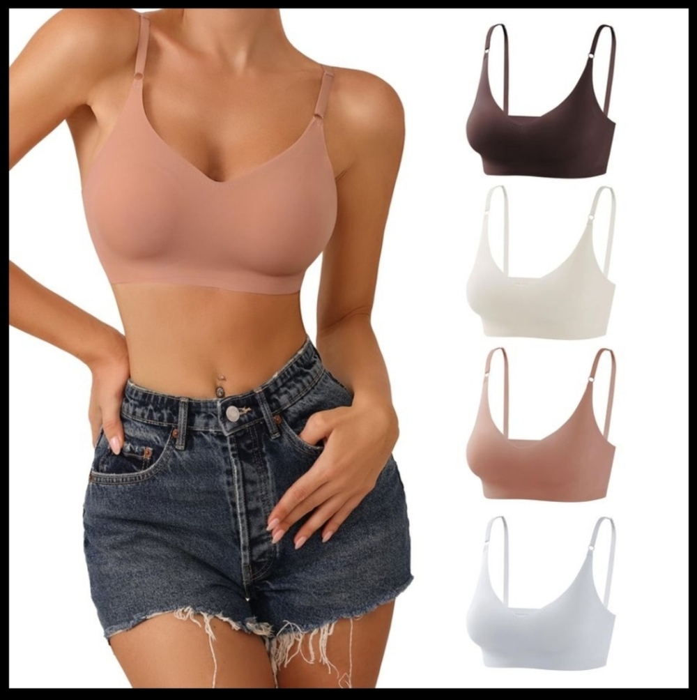 Women's 4 Pack Seamless Bra Set - Brown, Cream, White And Mauve. NEW